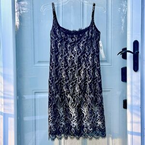NWT! Cocktail dress, black with silver lace. Size 4